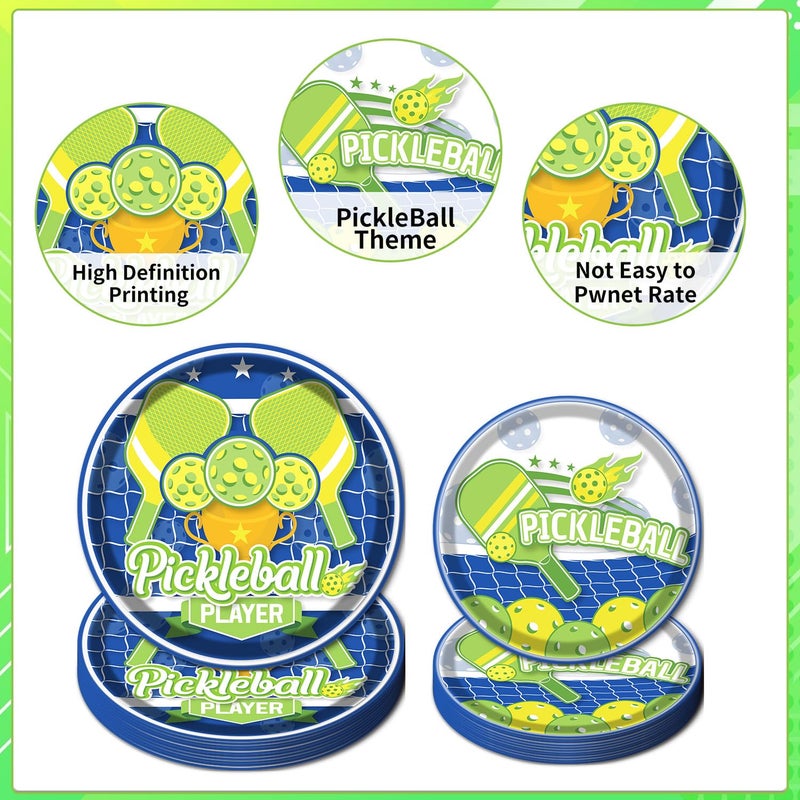 Rakuto Pickleball Party Plates Supplies - 96PCS Pickleball Player Themed Disposable Paper Plates Forks Napkins Tableware Set Pickleball Sports Baby Shower Birthday Party Decorations(24 Guests) - Image 2